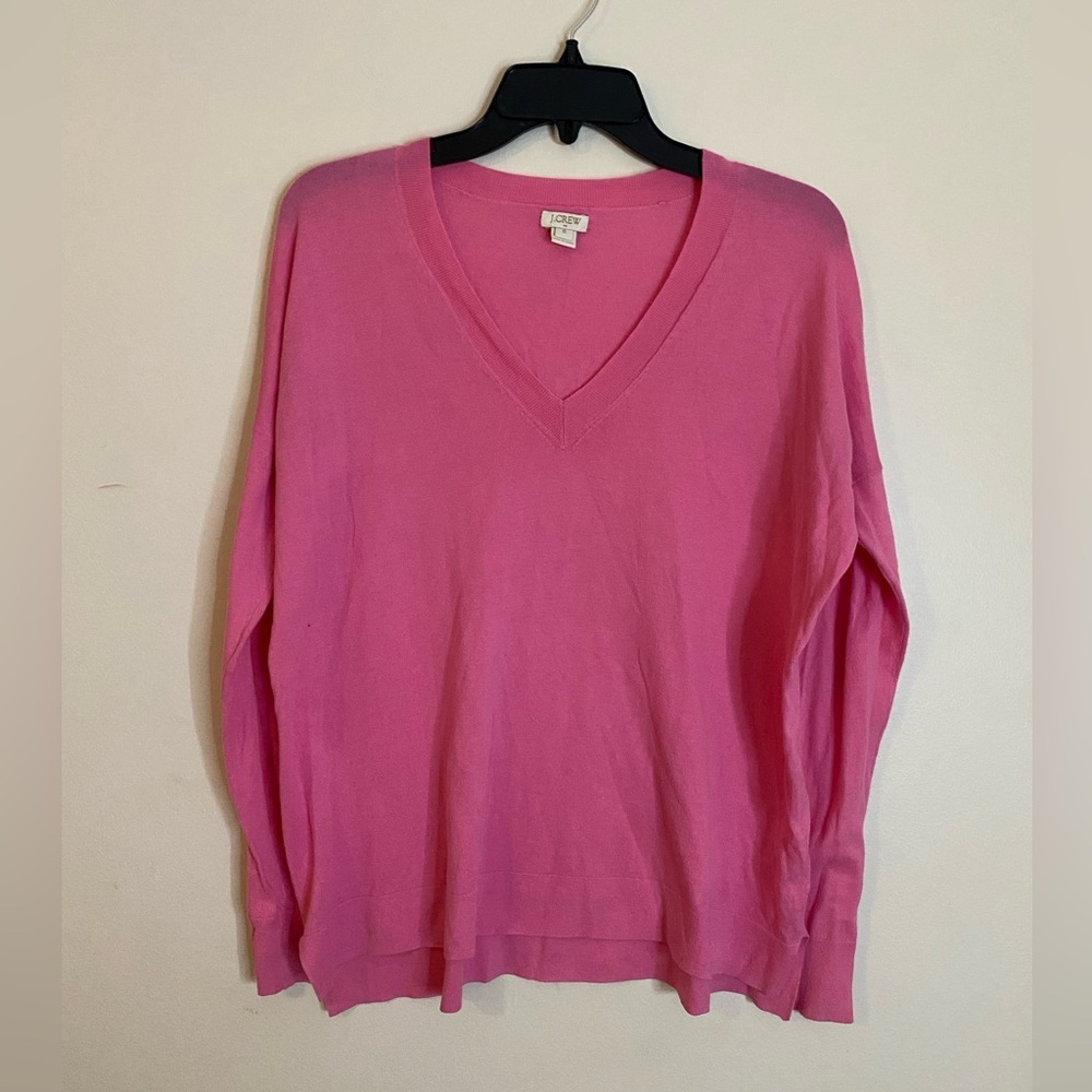 J. Crew Cotton Women's V-Neck Pink oversized Sweater